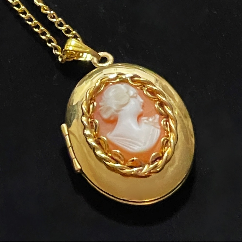 ✨ Rare Vintage Gold Filled Shell Cameo Locket Pendant
